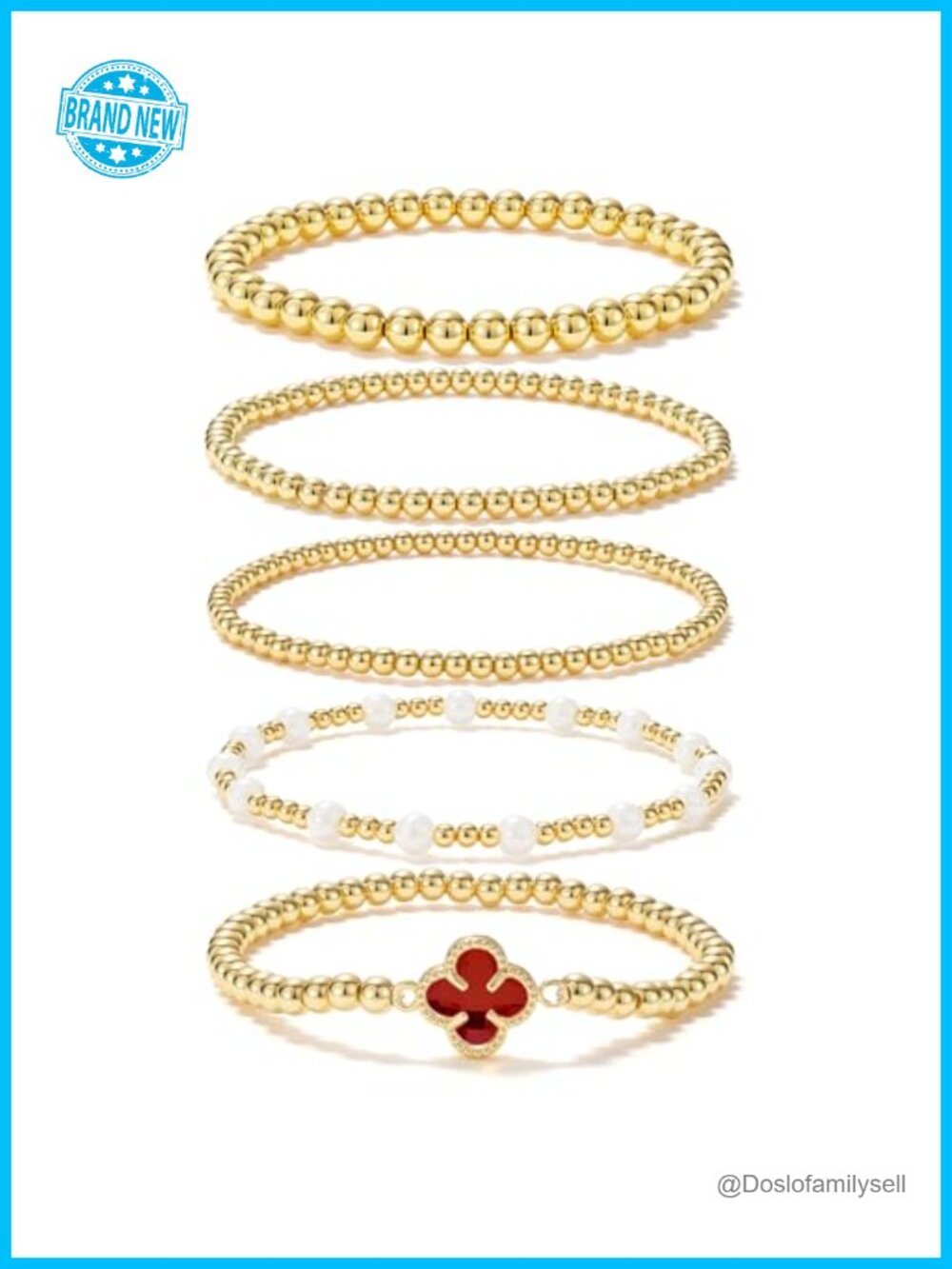 14K Gold Plated Beaded Bracelet Set, Adjustable Stretch Bracelets for Women